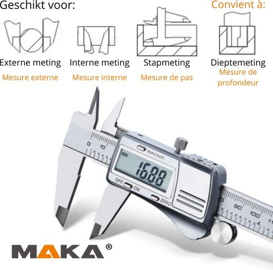 MAKA Digitale Schuifmaat 150mm - Rvs - Extra batterijen - Opbergcase - Afbeelding 3