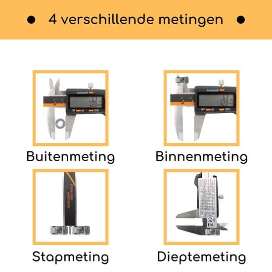 TIOF Professionele Digitale Schuifmaat met Opbergcase – Incl. 2 Extra Batterijen + NL Handleiding – 150 mm – LCD – RVS - Afbeelding 4