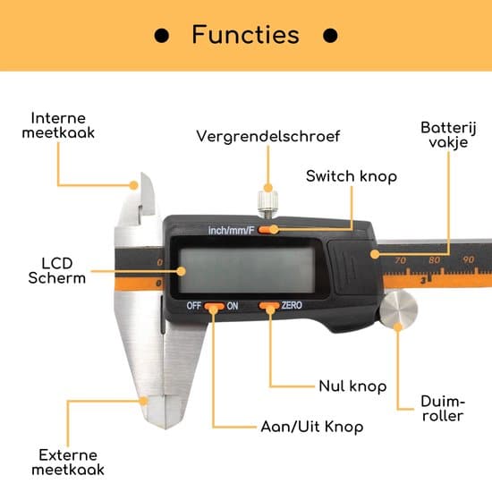 TIOF Professionele Digitale Schuifmaat met Opbergcase – Incl. 2 Extra Batterijen + NL Handleiding – 150 mm – LCD – RVS - Afbeelding 5