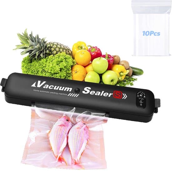 vacumeermachine - vacumeer sealer- met 20 x vaccumzakken - voor groente, fruit, vlees, vis en ander vers voedsel - Zwart