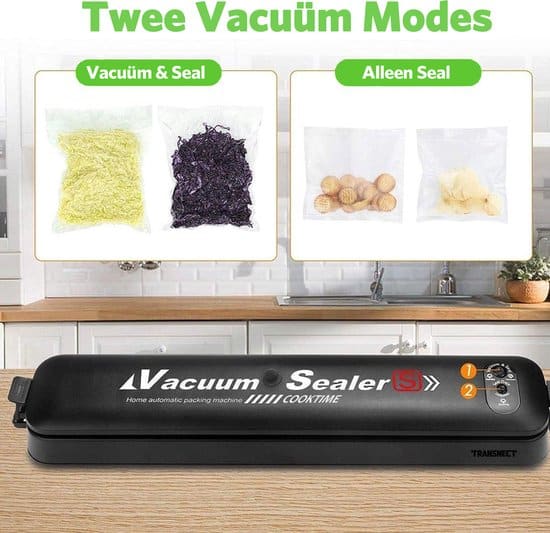 vacumeermachine - vacumeer sealer- met 20 x vaccumzakken - voor groente, fruit, vlees, vis en ander vers voedsel - Zwart - Afbeelding 4