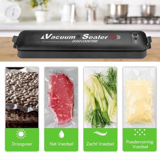 vacumeermachine - vacumeer sealer- met 20 x vaccumzakken - voor groente, fruit, vlees, vis en ander vers voedsel - Zwart - Afbeelding 5