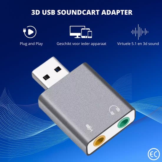 AdroitGoods Externe USB (3D) Geluidskaart Adapter - Sound Card - Usb 5.1 - Space Grey - Afbeelding 2
