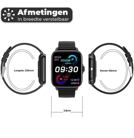 Fance Smartwatch Zwart Smartwatch Heren & Dames HD Touchscreen