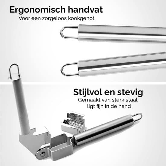 HGMD® Knoflookpers RVS - Knoflookpers/Gemberpers - Garlic press - Vaatwasser bestendig - Afbeelding 4