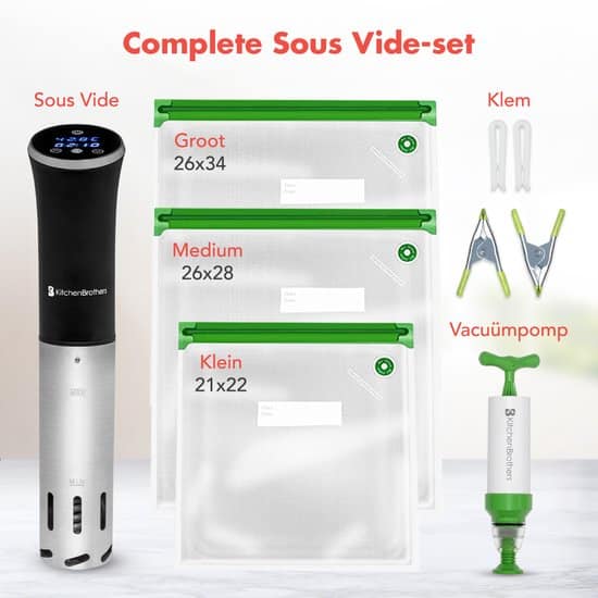 KitchenBrothers Sous Vide Stick - Complete Set met Kookboek - tot 95°C - 1200W - Zwart/RVS - Afbeelding 2