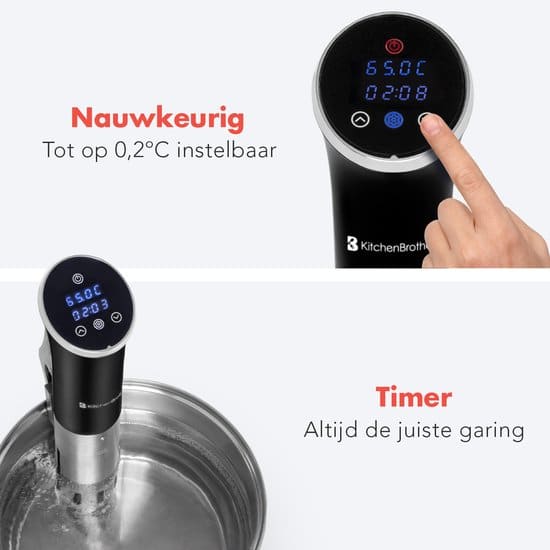 KitchenBrothers Sous Vide Stick - Complete Set met Kookboek - tot 95°C - 1200W - Zwart/RVS - Afbeelding 3
