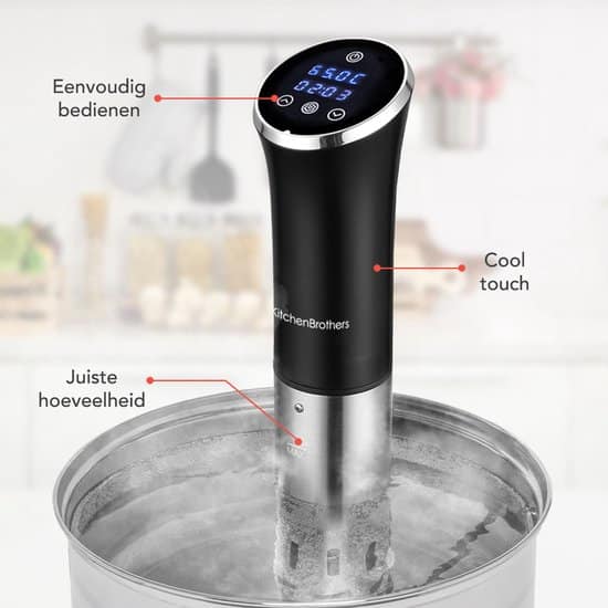 KitchenBrothers Sous Vide Stick - Complete Set met Kookboek - tot 95°C - 1200W - Zwart/RVS - Afbeelding 4