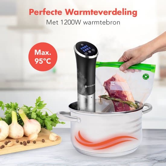 KitchenBrothers Sous Vide Stick - Complete Set met Kookboek - tot 95°C - 1200W - Zwart/RVS - Afbeelding 5