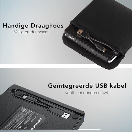 LifeGoods Externe DVD Speler - Voor Laptop en Brander - USB 3.0 of USB C - Incl. Hoes + Kabel - Afbeelding 4