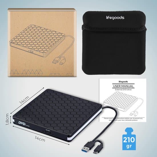 LifeGoods Externe DVD Speler - Voor Laptop en Brander - USB 3.0 of USB C - Incl. Hoes + Kabel - Afbeelding 5