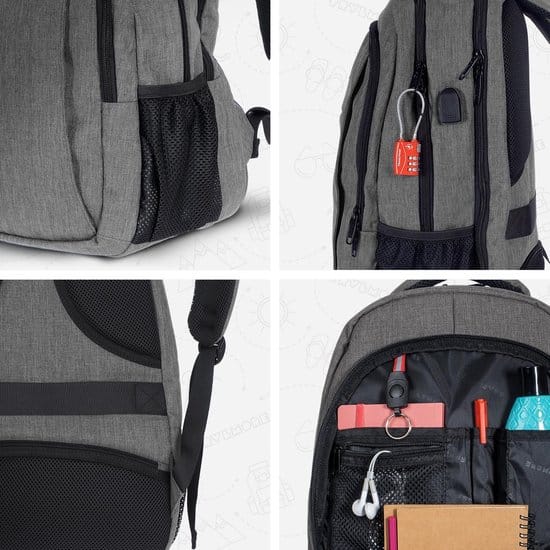 TRVLMORE Rugzak - 36 L - 17,3 inch - Laptop Rugtas - Waterafstotend - Grijs - Afbeelding 3