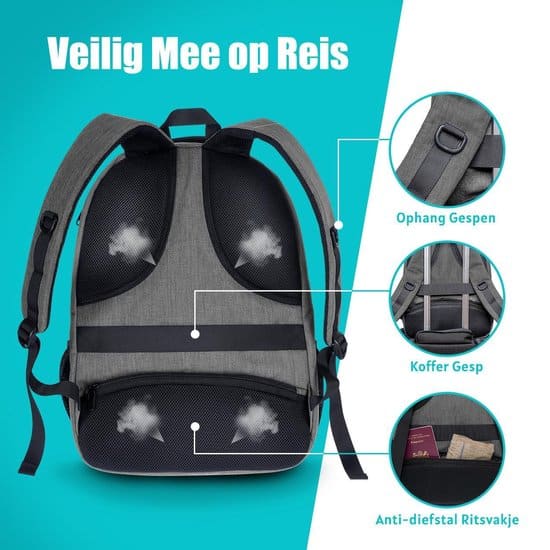 TRVLMORE Rugzak - 36 L - 17,3 inch - Laptop Rugtas - Waterafstotend - Grijs - Afbeelding 4