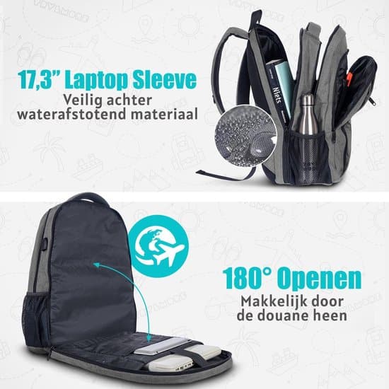 TRVLMORE Rugzak - 36 L - 17,3 inch - Laptop Rugtas - Waterafstotend - Grijs - Afbeelding 6