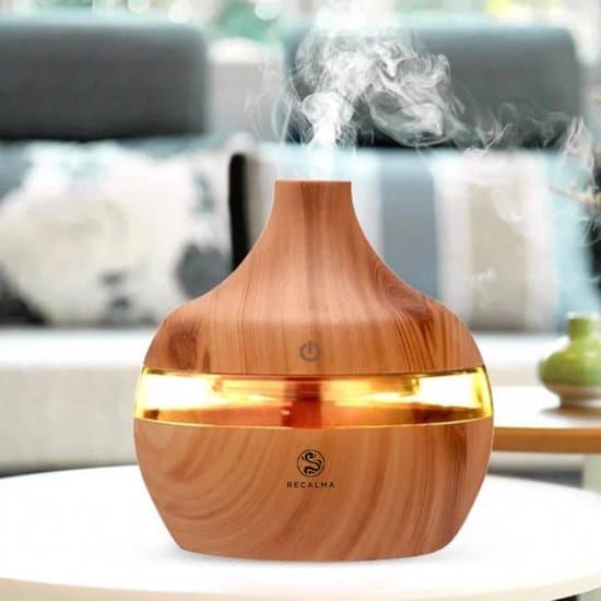 Aroma Diffuser 300 ml - Etherische Olie Verstuiver - Luchtbevochtiger - Houten design - Sfeervolle LED verlichting - Recalma Aromadiffuser -...