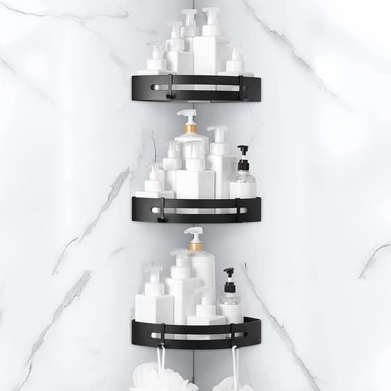 BrandtBergkamp RVS Doucherek 3 laags – Zonder boren – Doucherek Hangend – Badkamerrek Zwart