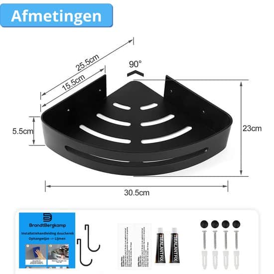 BrandtBergkamp RVS Doucherek 3 laags – Zonder boren – Doucherek Hangend – Badkamerrek Zwart - Afbeelding 5