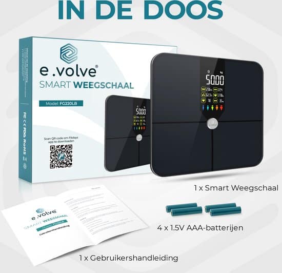 e.volve Premium Slimme Weegschaal - 16x Lichaamsanalyse o.a. Vetpercentage - Digitale Personenweegschaal met App - Bluetooth 5.0 - Afbeelding 4