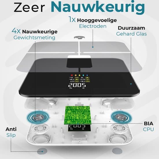 e.volve Premium Slimme Weegschaal - 16x Lichaamsanalyse o.a. Vetpercentage - Digitale Personenweegschaal met App - Bluetooth 5.0 - Afbeelding 5