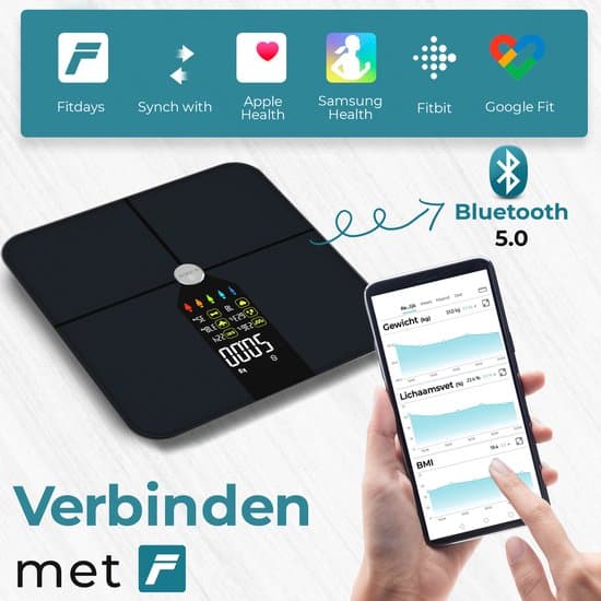 e.volve Premium Slimme Weegschaal - 16x Lichaamsanalyse o.a. Vetpercentage - Digitale Personenweegschaal met App - Bluetooth 5.0 - Afbeelding 6