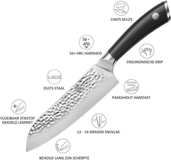 PAUDIN HP3 Professioneel RVS Japans Santoku Mes 17,5 cm - Vlijmscherp Gehamerd Keukenmes Gemaakt van Hoogwaardig Roestvast Duits Carbonstaal -... - Afbeelding 5
