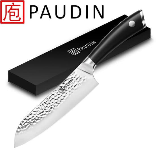 PAUDIN HP3 Professioneel RVS Japans Santoku Mes 17,5 cm - Vlijmscherp Gehamerd Keukenmes Gemaakt van Hoogwaardig Roestvast Duits Carbonstaal -...