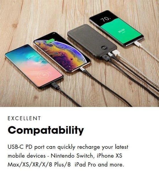 PEPPER JOBS Powerbank iPhone PD18W10P - powerbank samsung - 10000 mah powerbank - powerbank usb c - grijs - Afbeelding 5