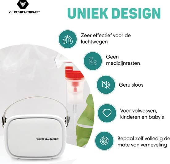 Vulpes HealthCare® Aerosoltoestel - Ultrasone Vernevelaar Inhalator – Inhalatieapparaat voor Kinderen, Volwassenen en Baby’s – oneindige modus -... - Afbeelding 2