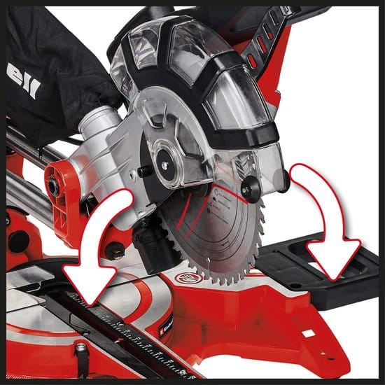 Einhell Radiaal Kap en Verstekzaag TC-SM 2131 Dual (1800 W, zaagblad diametro 210 mm, zaagbreedte 310 mm, zwenkbare zaagkop, laser), 21 cm, rood/ zilver