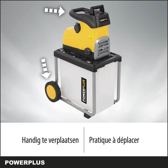 Powerplus POWXG6462 Elektrische hakselaar versnipperaar - 2800W - Max. Ø45mm - Inductiemotor - Incl. duwstok, wielen en 60L opvangbak - Heggen,... - Afbeelding 5