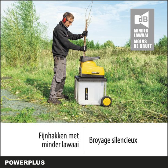 Powerplus POWXG6462 Elektrische hakselaar versnipperaar - 2800W - Max. Ø45mm - Inductiemotor - Incl. duwstok, wielen en 60L opvangbak - Heggen,... - Afbeelding 6