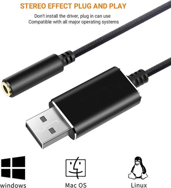USB naar 3.5mm Audio Adapter - CTIA - Externe geluidskaart - Plug & play - Audio 3.5MM jack - 1 meter kabel - geschikt voor PS4, PC, Laptop,... - Afbeelding 3
