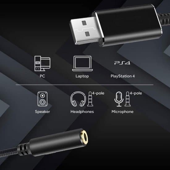 USB naar 3.5mm Audio Adapter - CTIA - Externe geluidskaart - Plug & play - Audio 3.5MM jack - 1 meter kabel - geschikt voor PS4, PC, Laptop,... - Afbeelding 5