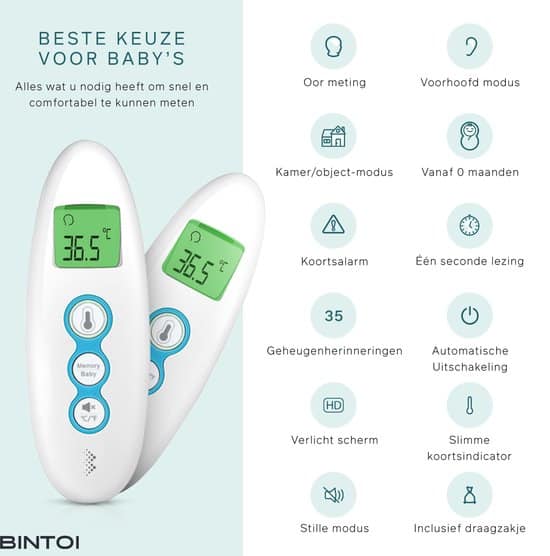 Bintoi® X100 - Digitale Oorthermometer - Infrarood Thermometer Voorhoofd - Temperatuurmeter - koortsthermometer voor volwassenen en baby's -... - Afbeelding 5