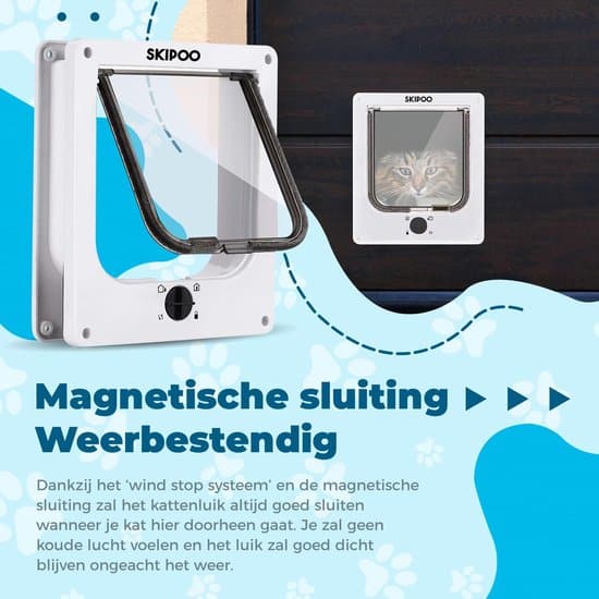 Grote kattenluik, 4-voudige vergrendeling met magneten, kattenluikdeur, eenvoudig te installeren, stille handmatige huisdierluik voor muur /houten/upvc-deur (bruin, XL