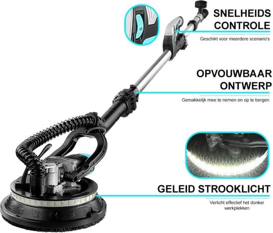 Bolture Telescopische Langnekschuurmachine - Wandschuurmachine - Plafondschuurmachine - LED Licht - Inclusief Schuurpapier - 750W - Afbeelding 2