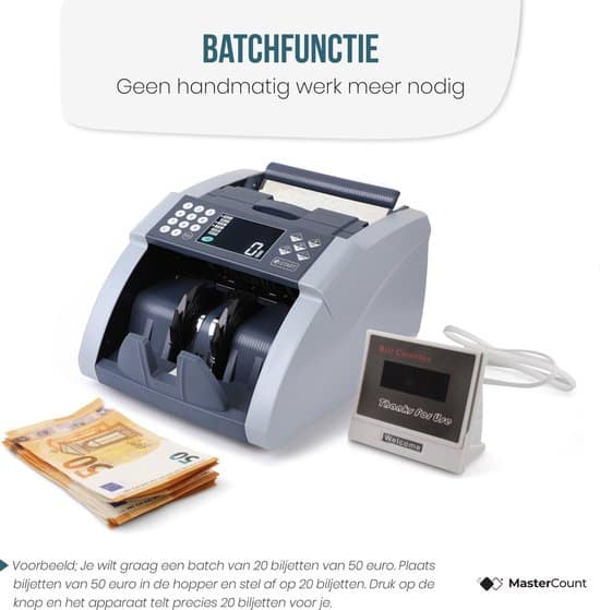 MasterCount - Geldtelmachine - 3362KT - Biljettelmachine – 3-Voudige Valsgelddetectie - Meerdere Valuta's - Geldteller - Geldtelmachine - Geld teller - Afbeelding 4