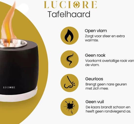 Luciore Cementen Tafelhaard - Bio Ethanol Sfeerhaard - Brandduur meer dan 2 uur - Geen Geur - Binnen en Buiten - Tuin en Terras Verlichting -... - Afbeelding 5