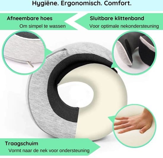 Travelhawk Nekkussen - Luxe Memory Foam Reiskussen - Grijs