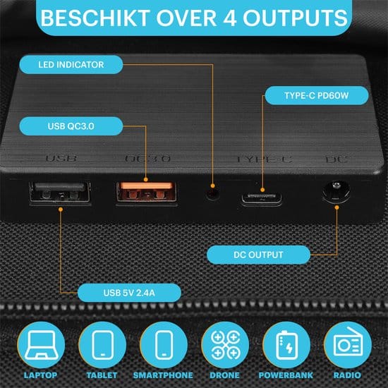 Looki Draagbaar Opvouwbaar Zonnepaneel - 150W - Zonnepanelen Compleet Pakket - Voor Camper en Camping - Afbeelding 2