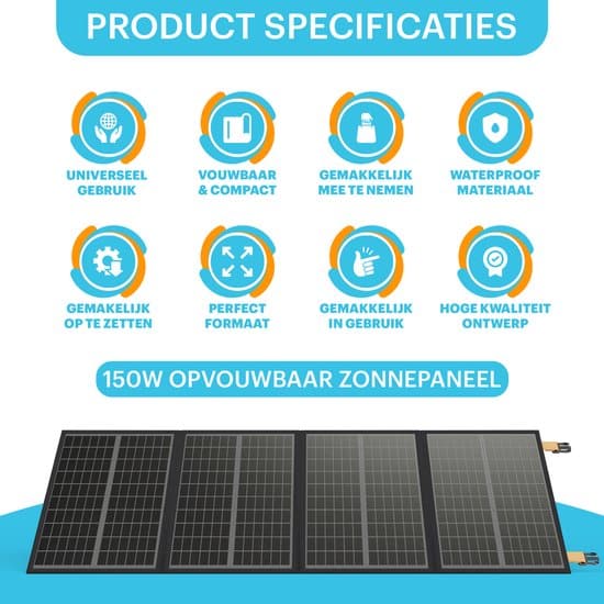 Looki Draagbaar Opvouwbaar Zonnepaneel - 150W - Zonnepanelen Compleet Pakket - Voor Camper en Camping - Afbeelding 5
