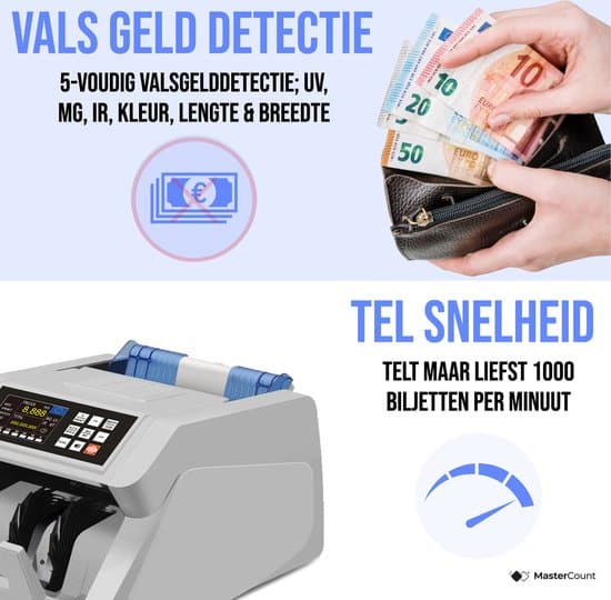 MasterCount Geldtelmachine - 5462KT - Telt valuta’s - Biljettelmachine – 5 -voudig Valsgelddetectie - Geldteller - Geldtelmachine - Geld teller -... - Afbeelding 6