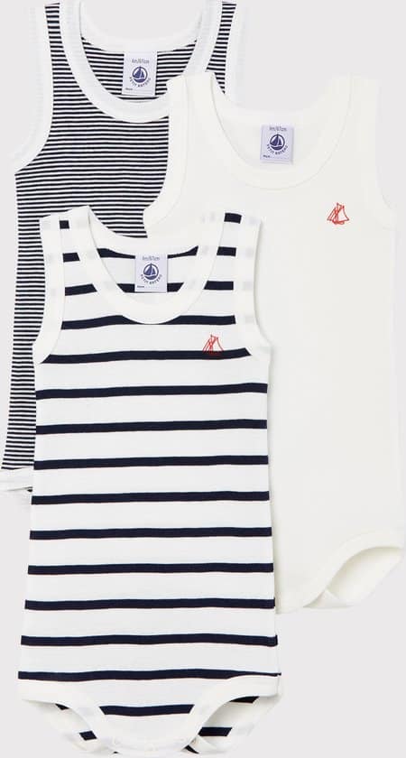 Petit Bateau Set van 3 mouwloze body's voor baby's Unisex Rompertje - Maat 80