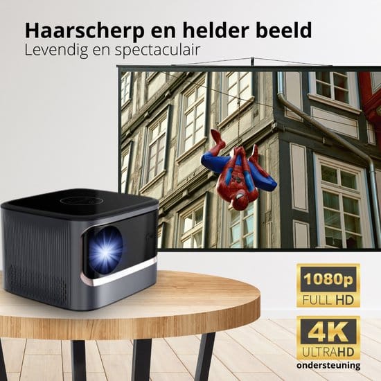 COVVY Mini-projector, draagbare projector met wifi 6,BT 5.4 en Android 11.0, automatische keystone-correctie, 180 graden draaibare Smart Home Cinema projector voor telefoon/tv-stick/laptop