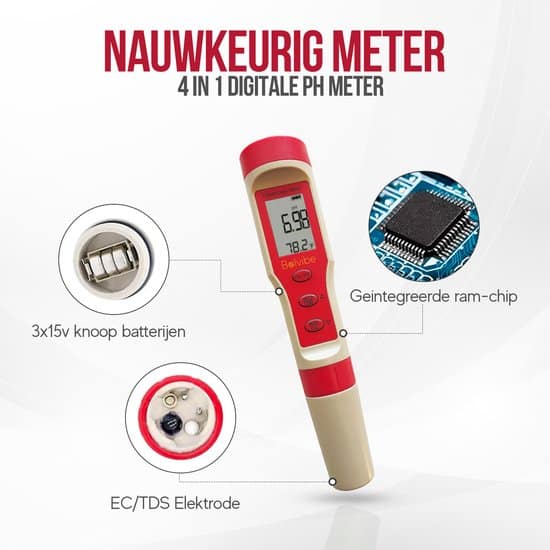 Bolvibe-Digitale 4 in 1 meter-Ph-Temp-Ec-Tds-Inclusief 3 kalibratie zakjes-Inclusief batterijen-inclusief Nederlandstalige handleiding-Voor... - Afbeelding 5