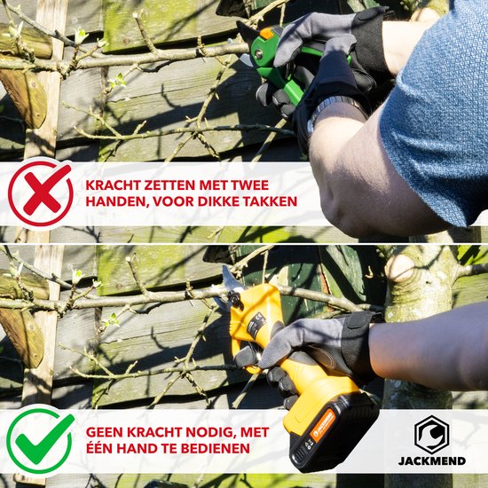 JACKMEND Elektrische Snoeischaar Incl. Opbergkoffer en 2 Accu’s - 35mm Snijdiameter - Professioneel Heggenschaar op Batterij - Draadloos Elektrisch... - Afbeelding 2