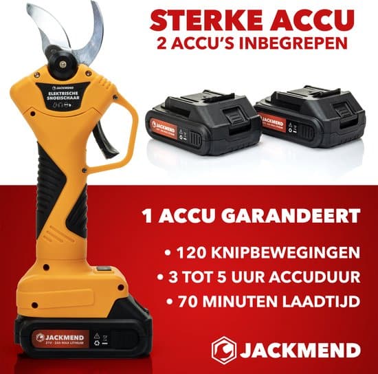JACKMEND Elektrische Snoeischaar Incl. Opbergkoffer en 2 Accu’s - 35mm Snijdiameter - Professioneel Heggenschaar op Batterij - Draadloos Elektrisch... - Afbeelding 3