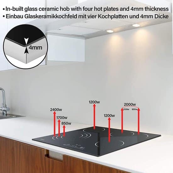 Jago - Glas Keramische kookplaat met 4 zones - Frameloos - Met Touch Control / Aanraakbediening - 6800W - 9 Vermogensniveaus - Automatische Timer -... - Afbeelding 3
