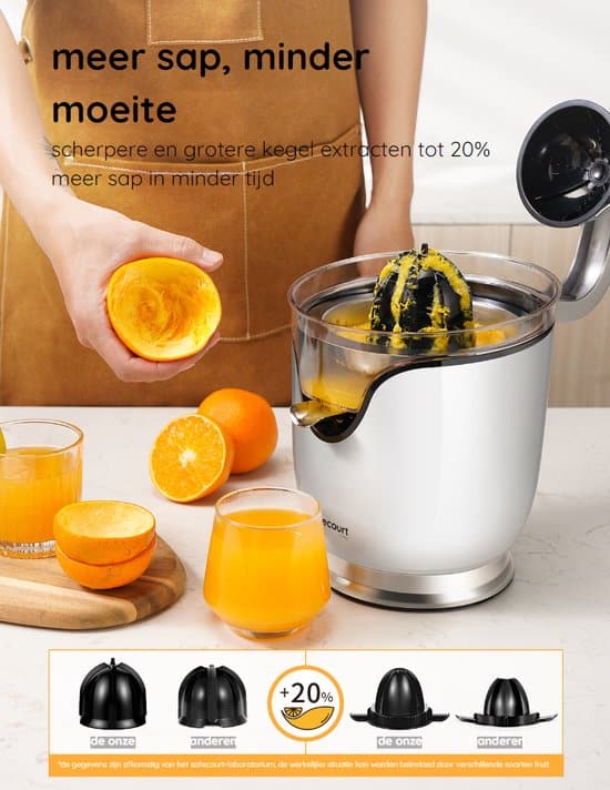 Safecourt Kitchen Elektrische Citruspers - Efficiënte Sinaasappelpers - Krachtig en snel - Wit - Afbeelding 4