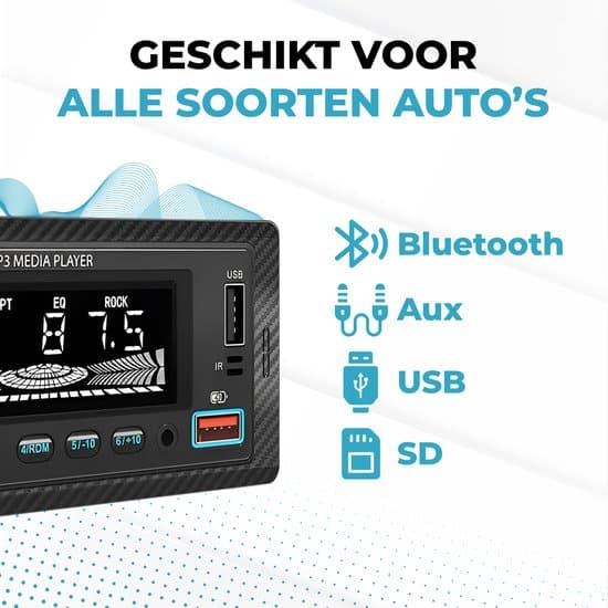 Autoradio Bluetooth 4 x 45 W Universeel 1 Din Handsfree Ingebouwde microfoon 4X45 W Autoradio-ontvanger, app-bediening/Dual USB/TF/FM/AUX/WMA/ WAV/MP3-mediaspeler met 7 kleurrijke lampjes
